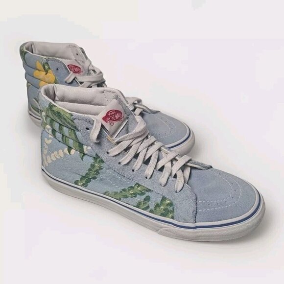 Vans Off The Wall Van Doren Light Blue Floral High Tops Size M6.5 / W8 - Picture 1 of 13